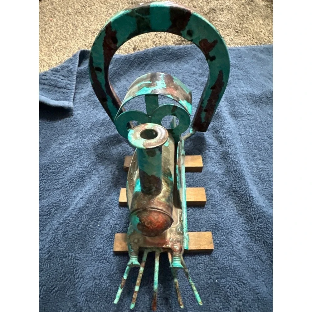 Handmade metal art bookends Train and Coboose-‎ Teal and brown